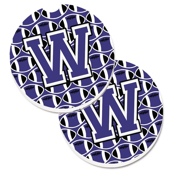Carolines Treasures Letter W Football Purple and White Cup Holder Car Coaster, PK2 CJ1068-WCARC - main
